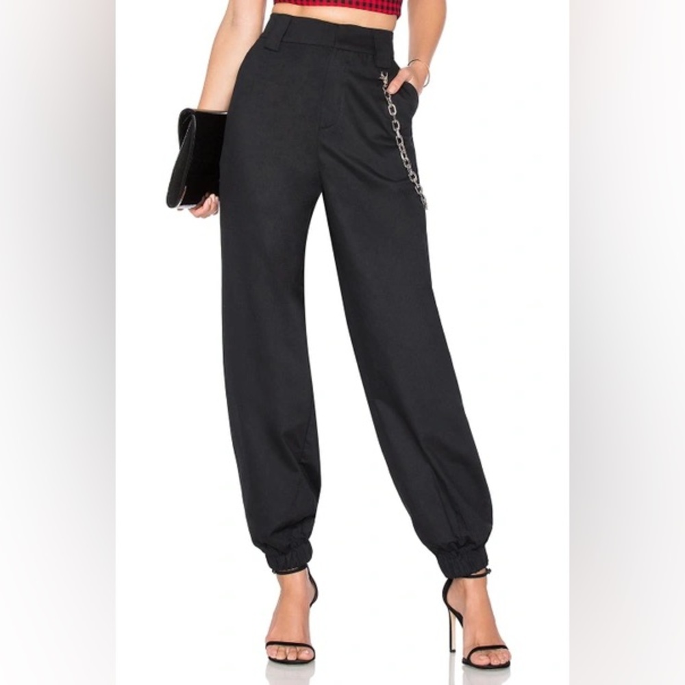 I.AM GIA Black Cobain Elastic Cuff Relaxed Fit Pants with Chain Loops